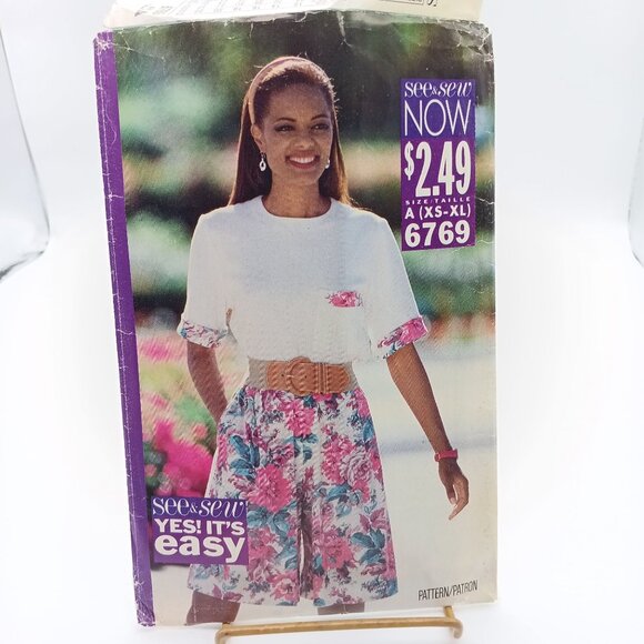 Vintage Sewing PATTERN See and Sew 6769, Butterick Very Easy 1993 Misses Top - Picture 1 of 2